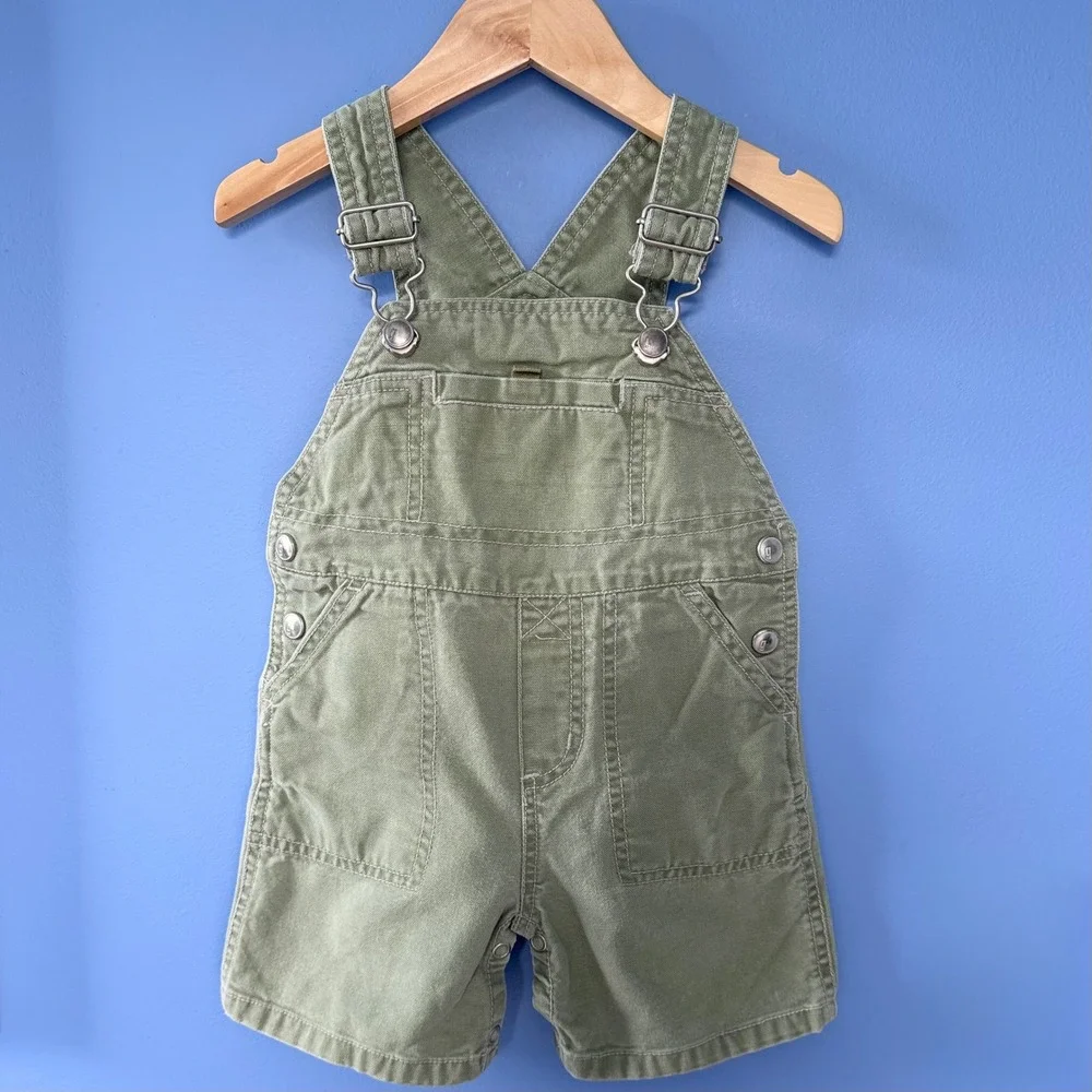 Vintage 2000 Gymboree Kids Unisex Olive Green Canvas Shortall Overalls 6-12M